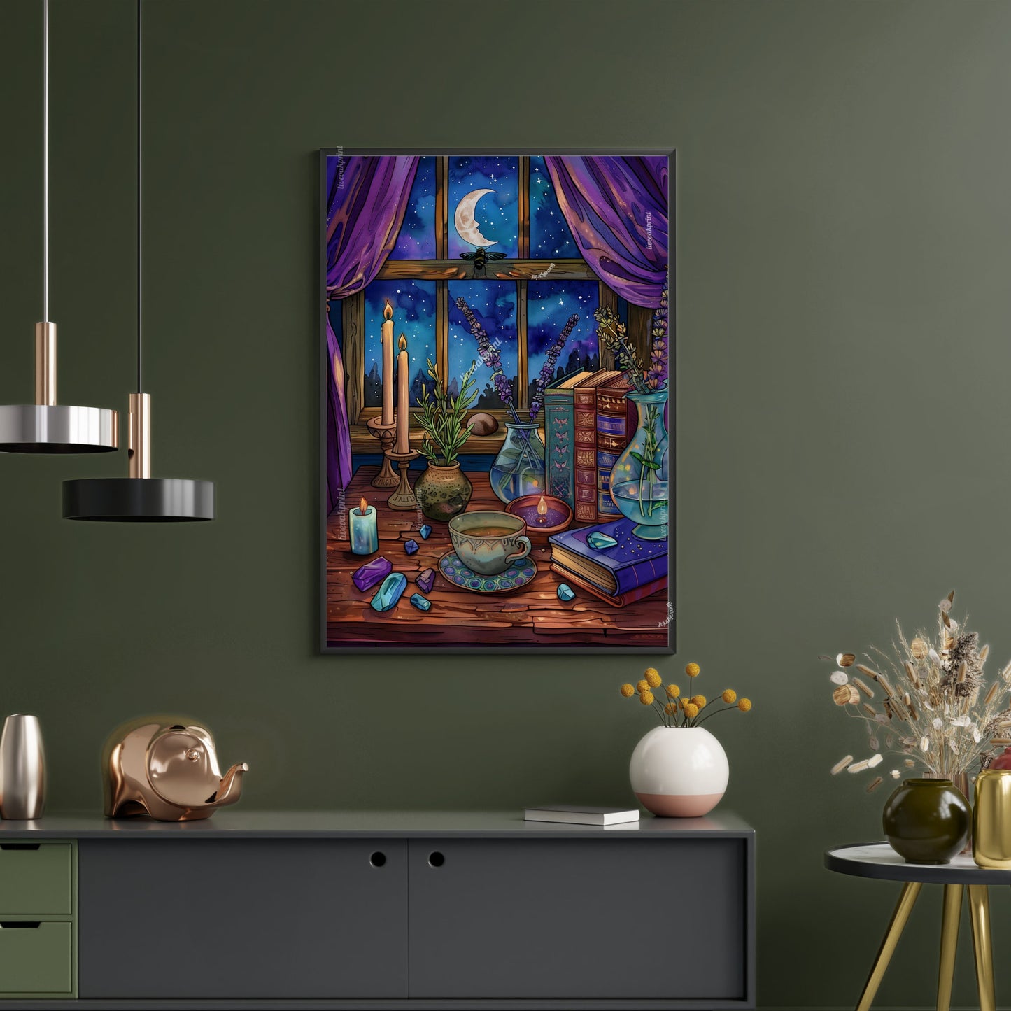 A Witch's View - Cozy Halloween Print - Vintage Halloween Decor - Vintage Witch Art - Magical Wall Art - Dark Academia - Dark Cottagecore