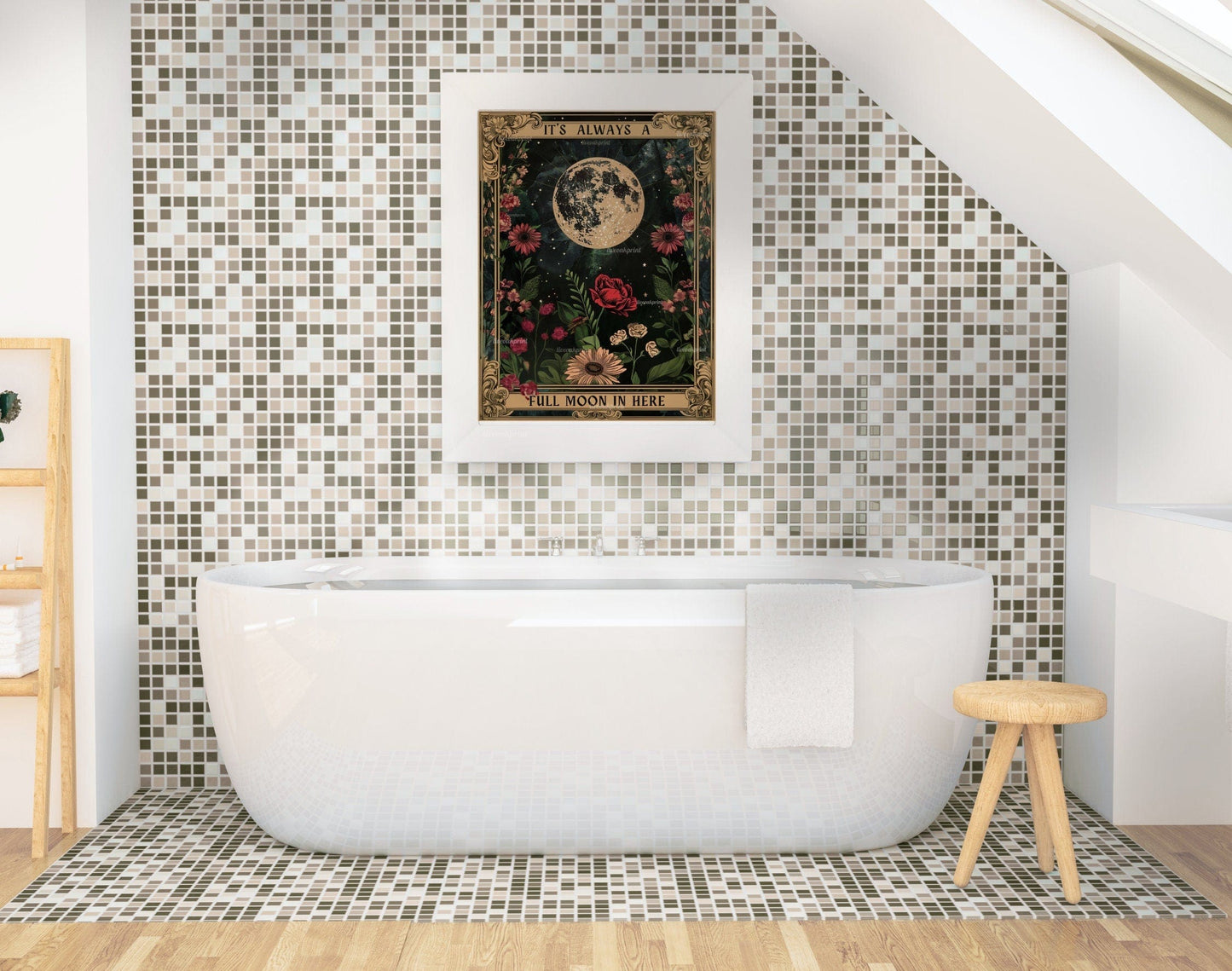 Full Moon Bathroom Print – Witchy Bathroom Wall Art, Funny Celestial Decor, Dark Academia Gothic Bathroom Sign, Moon Phase Poster