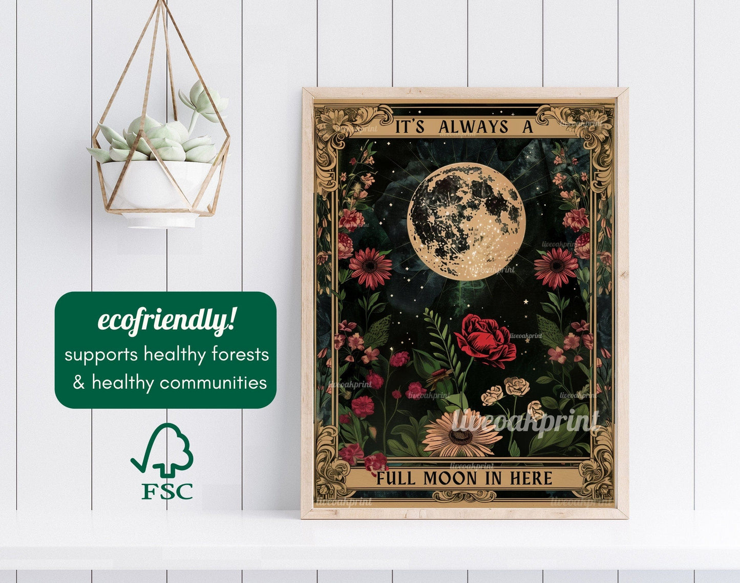 Full Moon Bathroom Print – Witchy Bathroom Wall Art, Funny Celestial Decor, Dark Academia Gothic Bathroom Sign, Moon Phase Poster