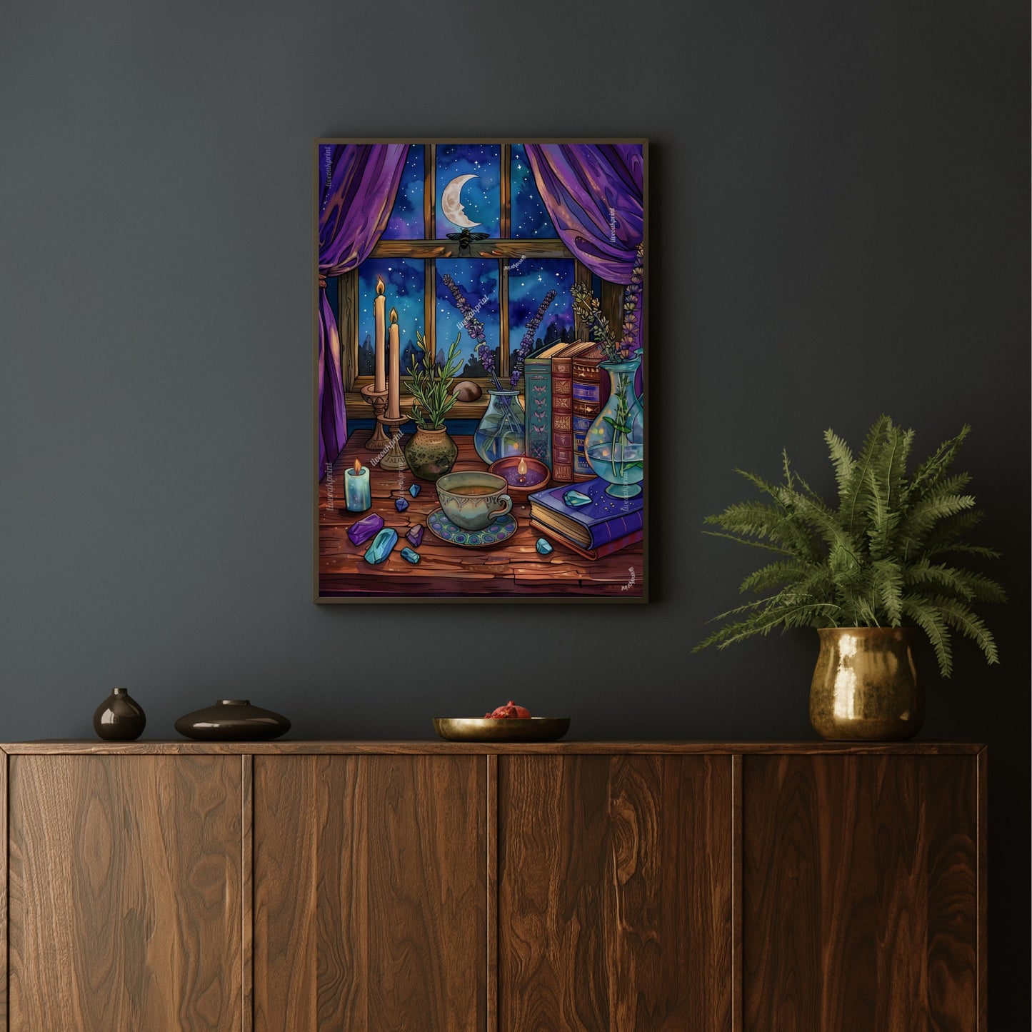 A Witch's View - Cozy Halloween Print - Vintage Halloween Decor - Vintage Witch Art - Magical Wall Art - Dark Academia - Dark Cottagecore