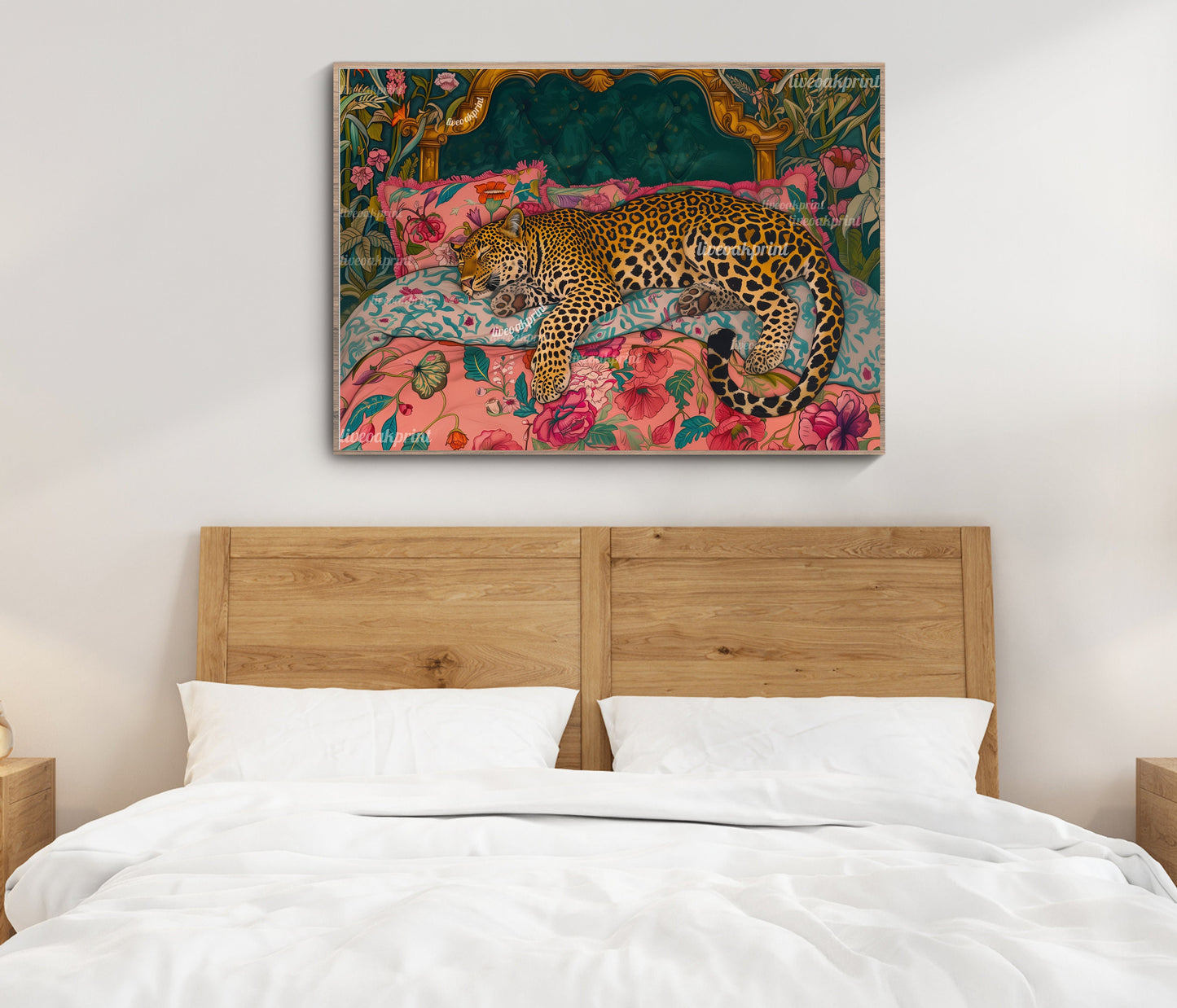 Sleepy Leopard in a Vintage Bed Print