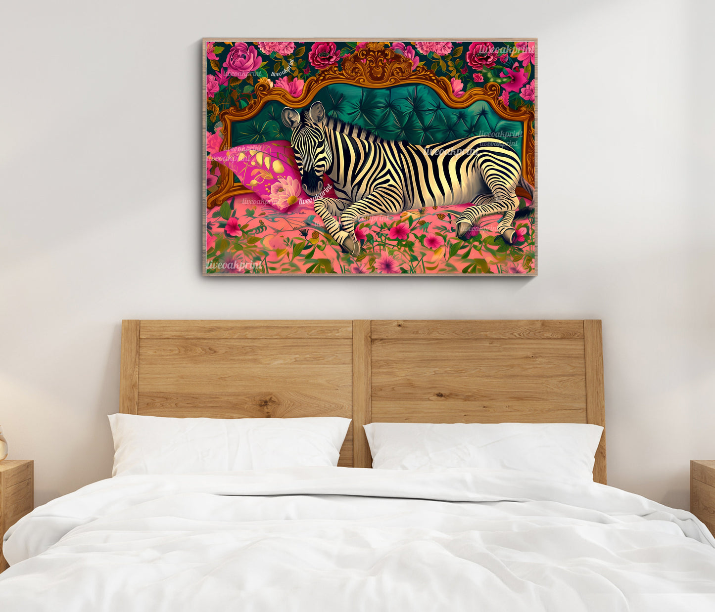 Sleeping Zebra Print - Zebra Bedroom - Maximalist Wall Art - Zebra Tiger Print - Vintage Wall Art - Grandmillenial Style