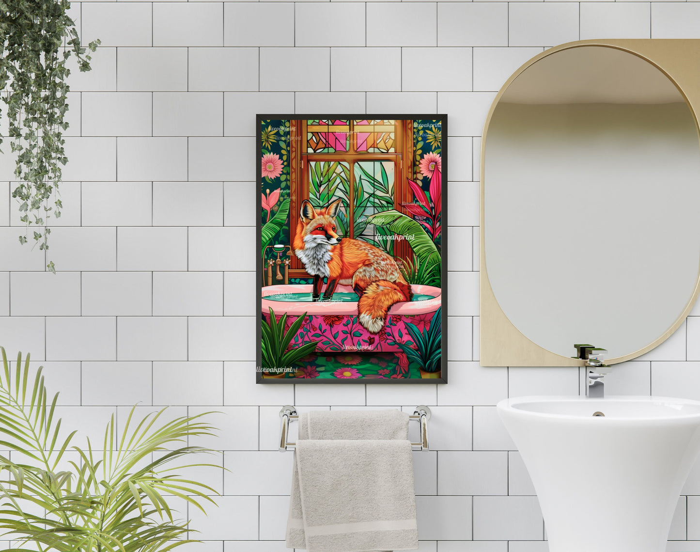 Fox in a Bathtub Print - Fox Bathroom Print - Fox Wall Art - Maximalist Bathroom Print - Maximalist Fox Print - Eclectic Bathroom Deco