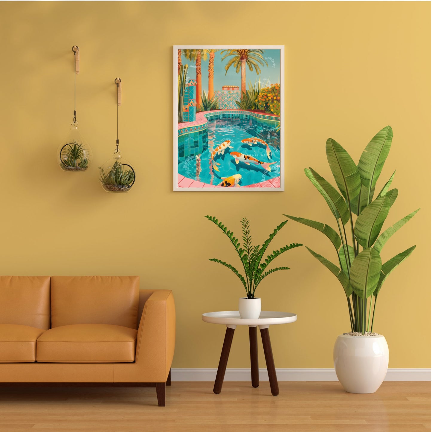 Koi Fish Swimming in a Pool - Coastal Decor - Coastal Print - Palm Tree Print - Boho Wall Art - Maximalist Decor - Coastal Pastel Print