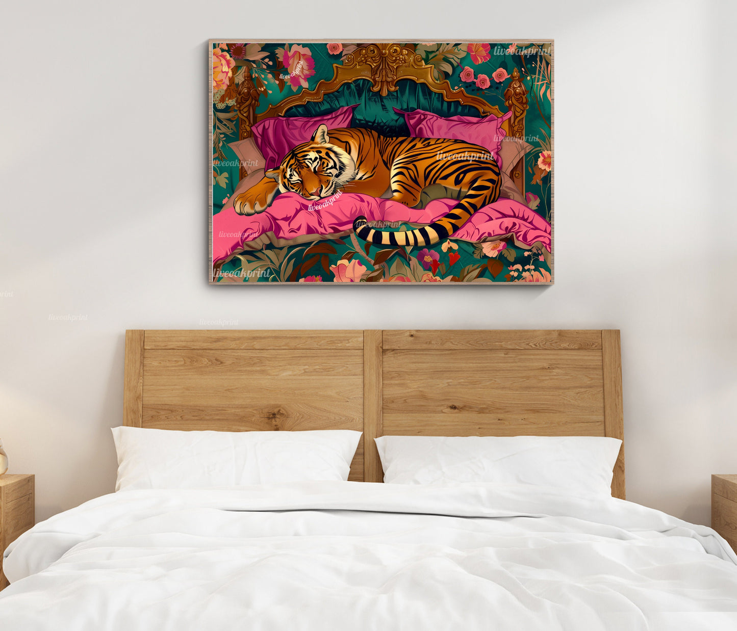 Sleeping Tiger Print - Maximalist Tiger Wall Art - Tiger Bedroom Decor - Bold Animal Wall Art - Maximalist Boho Tiger Print