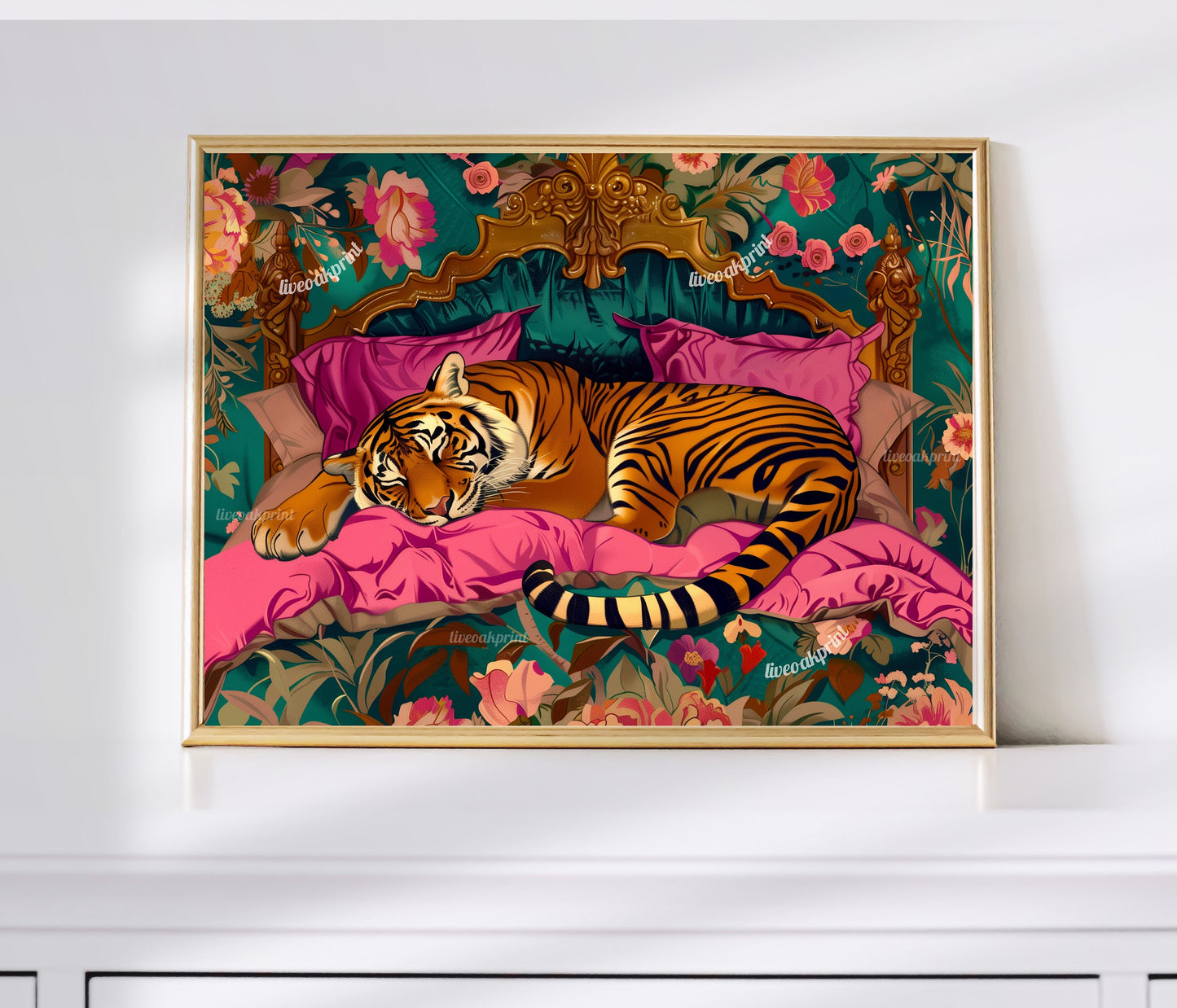Sleeping Tiger Print - Maximalist Tiger Wall Art - Tiger Bedroom Decor - Bold Animal Wall Art - Maximalist Boho Tiger Print