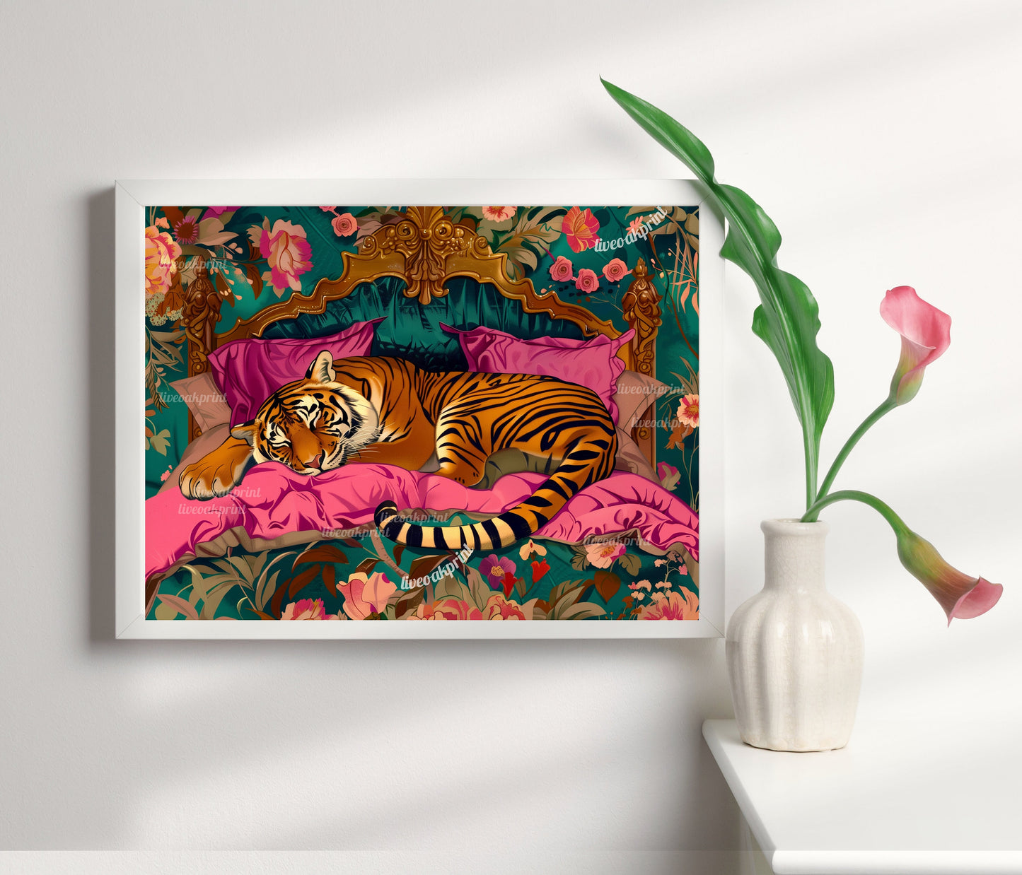 Sleeping Tiger Print - Maximalist Tiger Wall Art - Tiger Bedroom Decor - Bold Animal Wall Art - Maximalist Boho Tiger Print