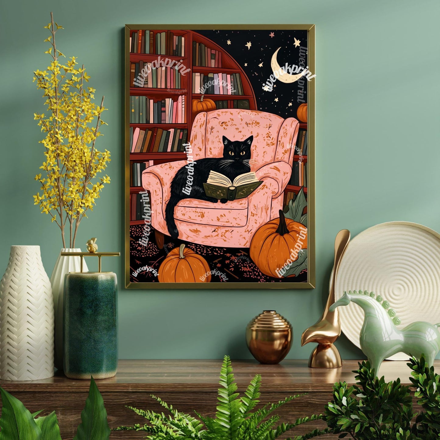 Cozy Cat in a Halloween Library