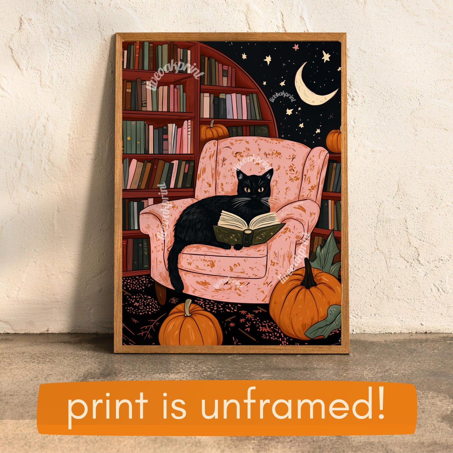 Cozy Cat in a Halloween Library