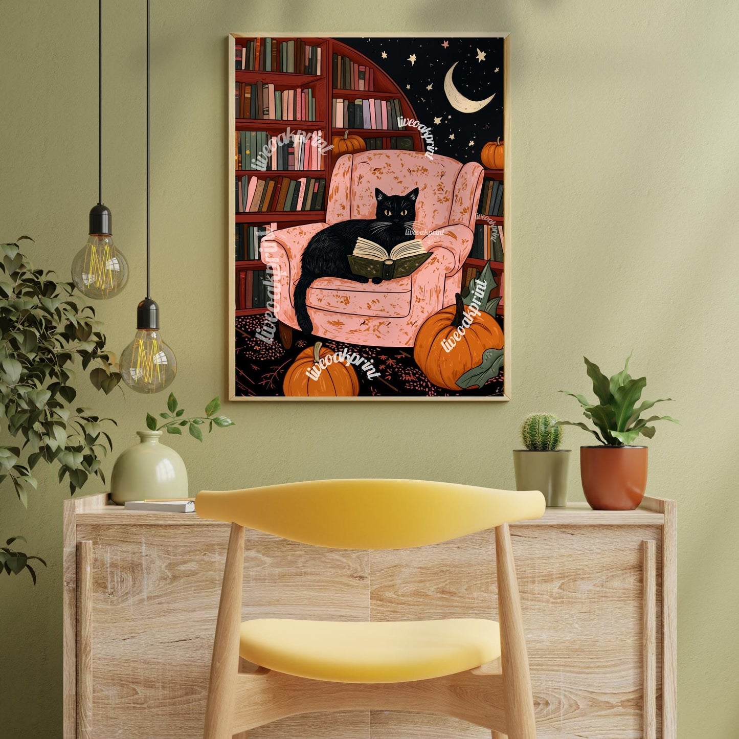Cozy Cat in a Halloween Library