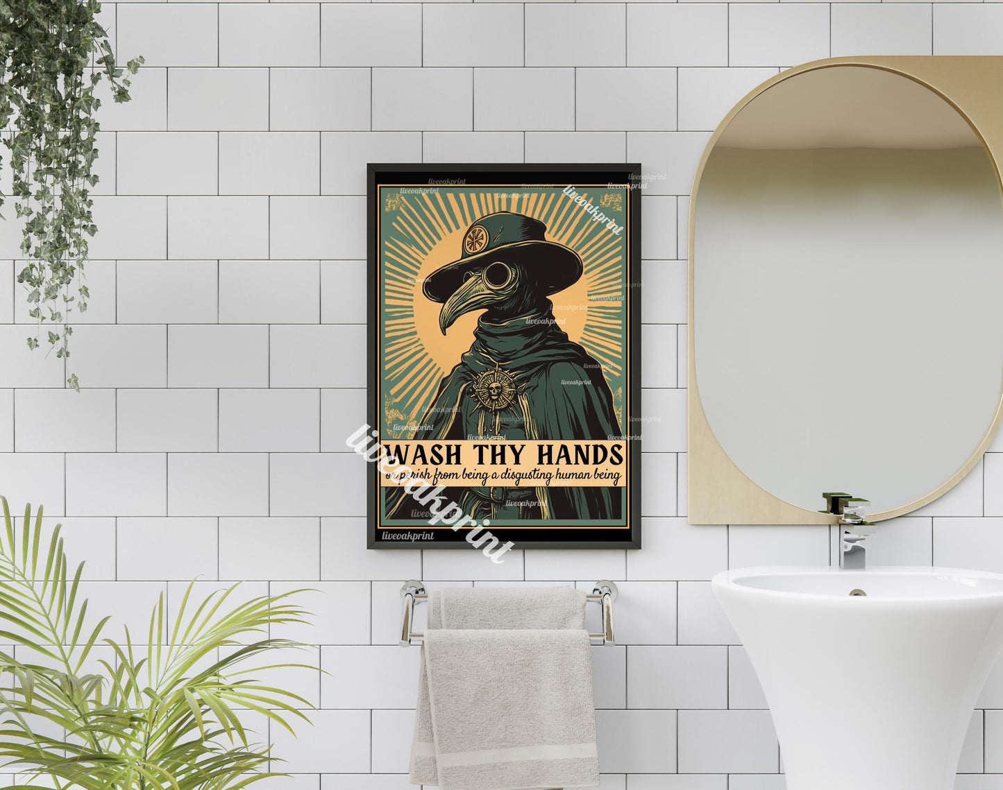 Plague Doctor - Wash Thy Hands Bathroom Poster - Funny Wash Your Hands Bathroom Sign - Halloween Decor