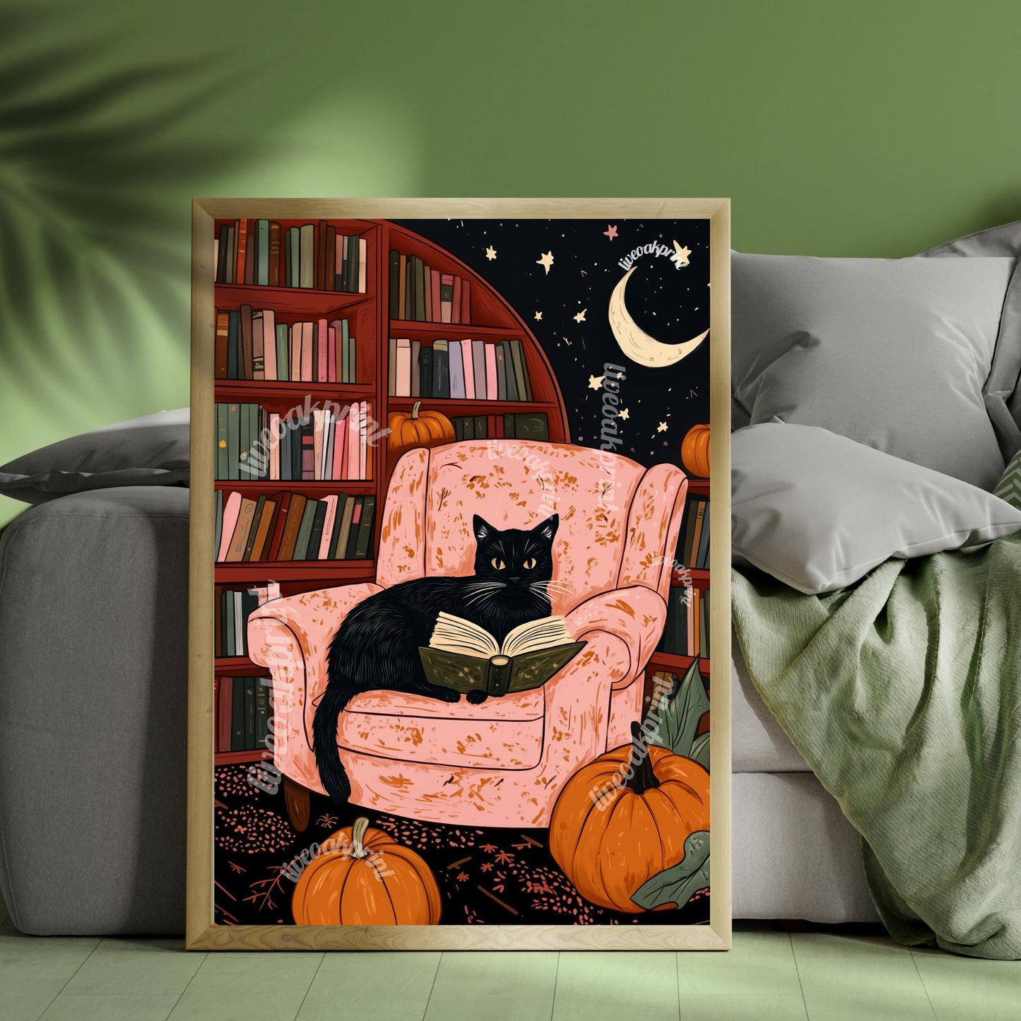 Cozy Cat in a Halloween Library