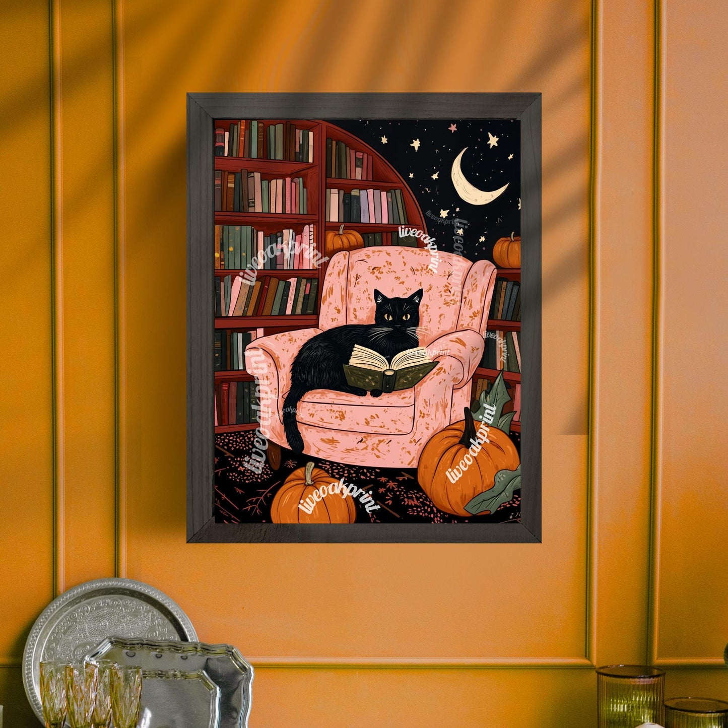 Cozy Cat in a Halloween Library