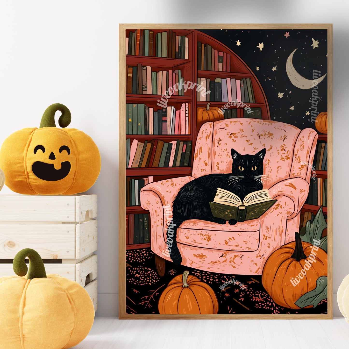 Cozy Cat in a Halloween Library