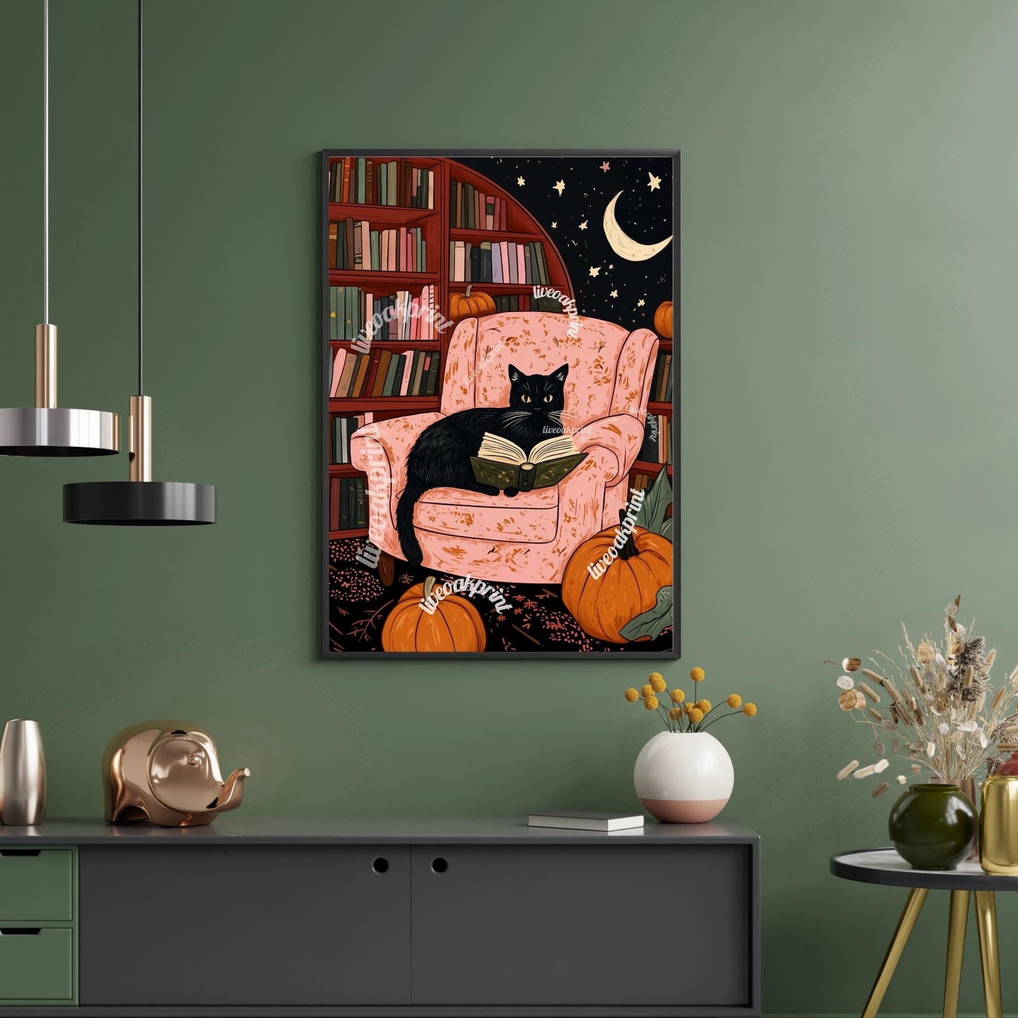 Cozy Cat in a Halloween Library