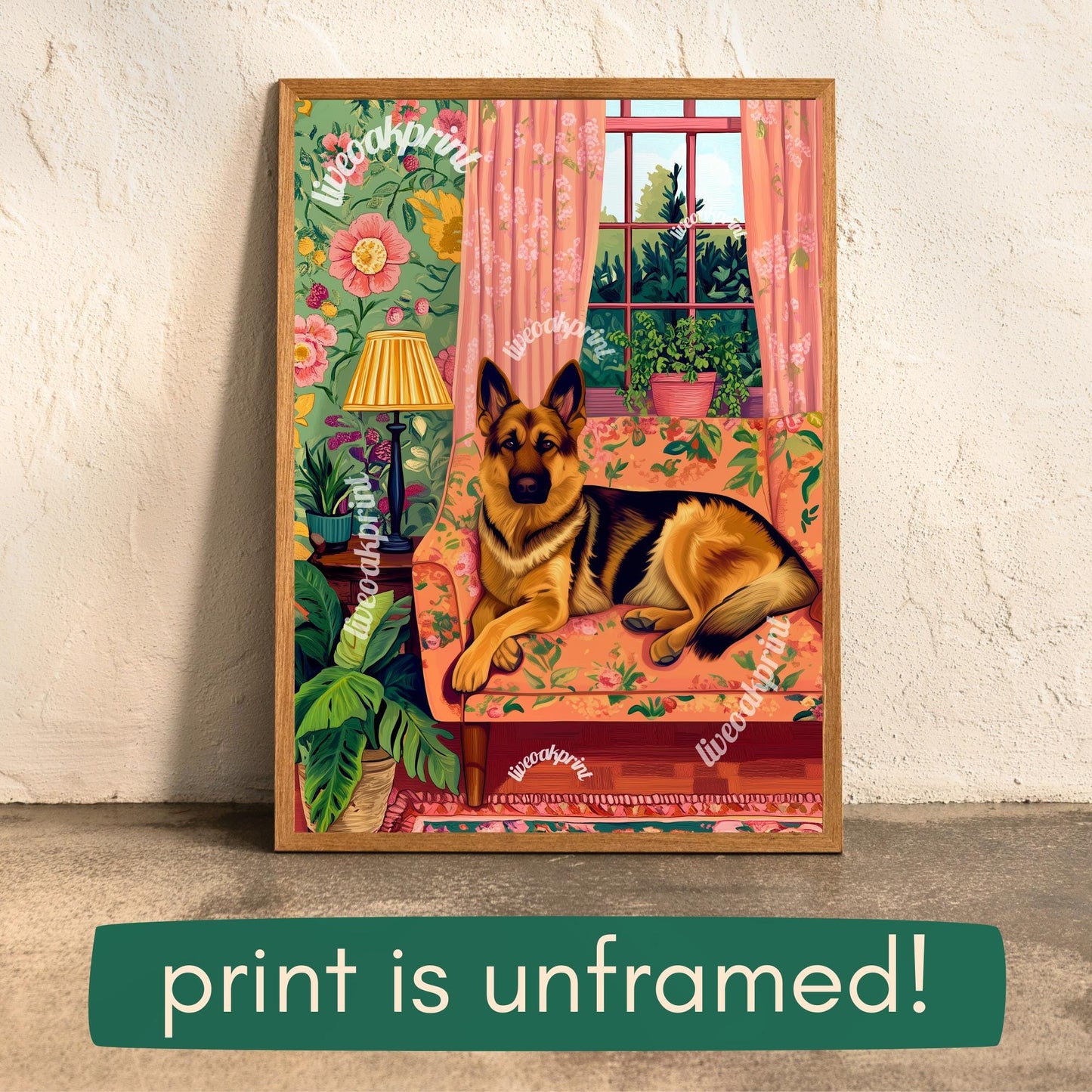 German Shepherd Lounging on a Luxury Sofa – Maximalist Wall Art – German Shepherd Dog Print – Dog Wall Art