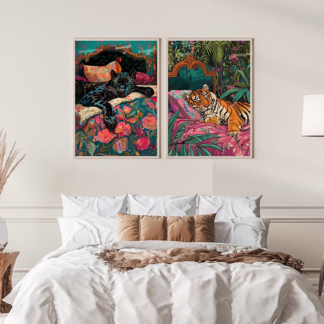 Sleeping Tiger and Puma Wall Art Set