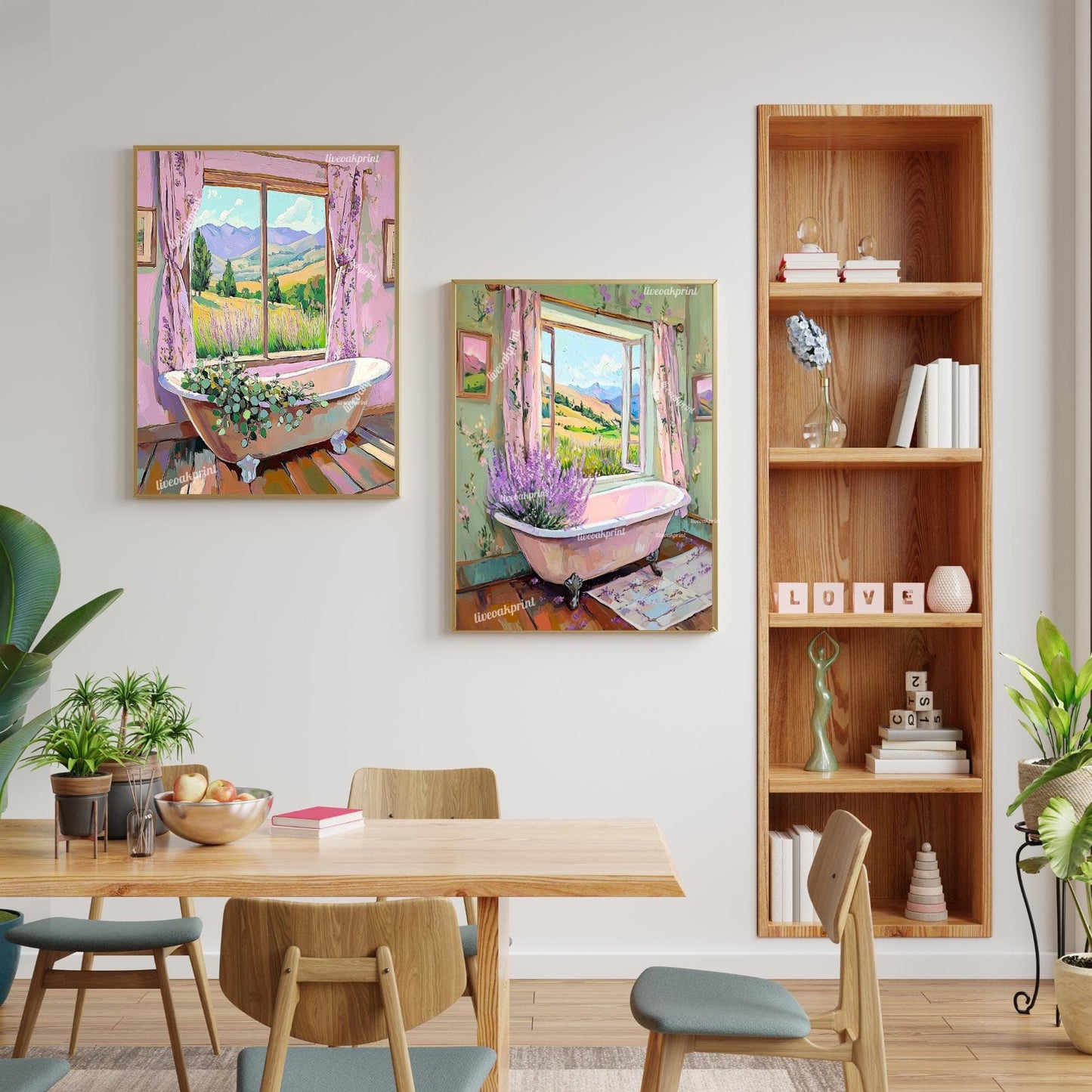 Eucalyptus Bathtub Wall Art - Soft Pink, Purple, and Sage Green Botanical Bathroom Print - Pastel Cottagecore Decor - Pastel Bathroom Decor