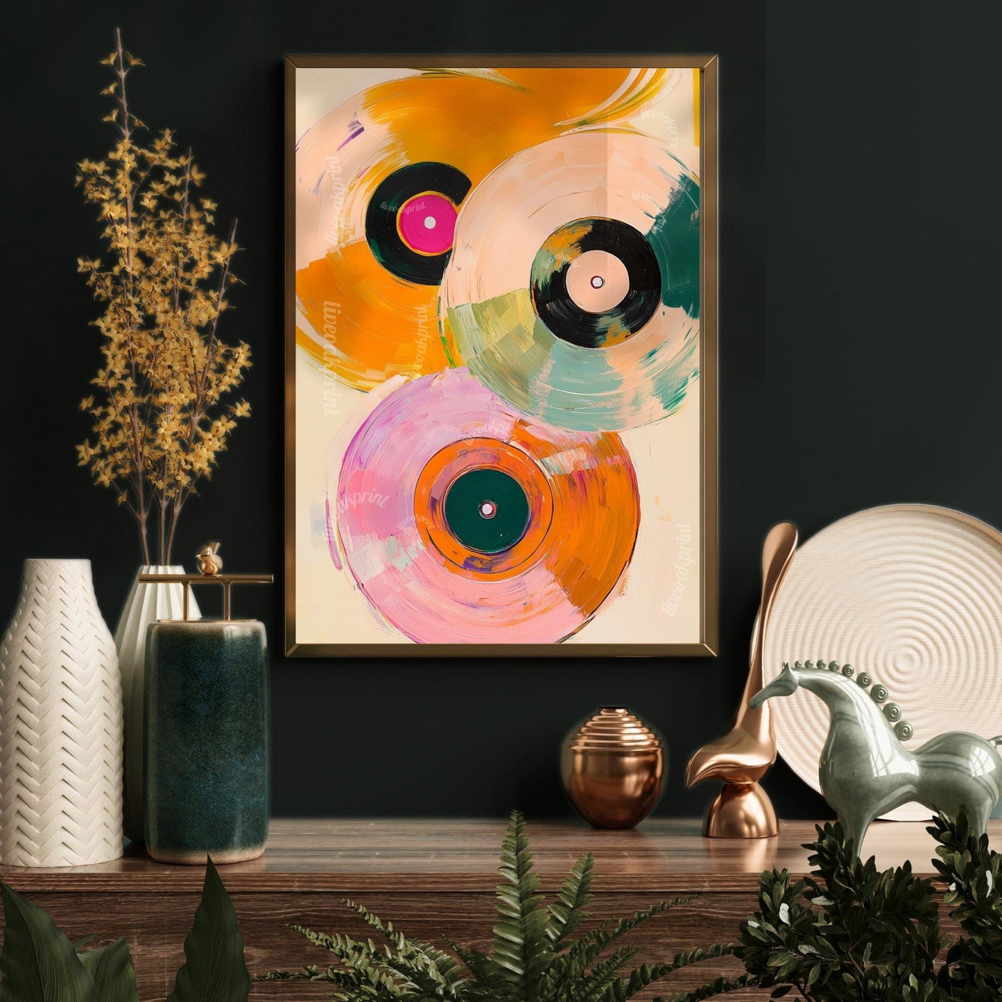Retro Vinyl Painting - Sage, Pink and Orange Music Print