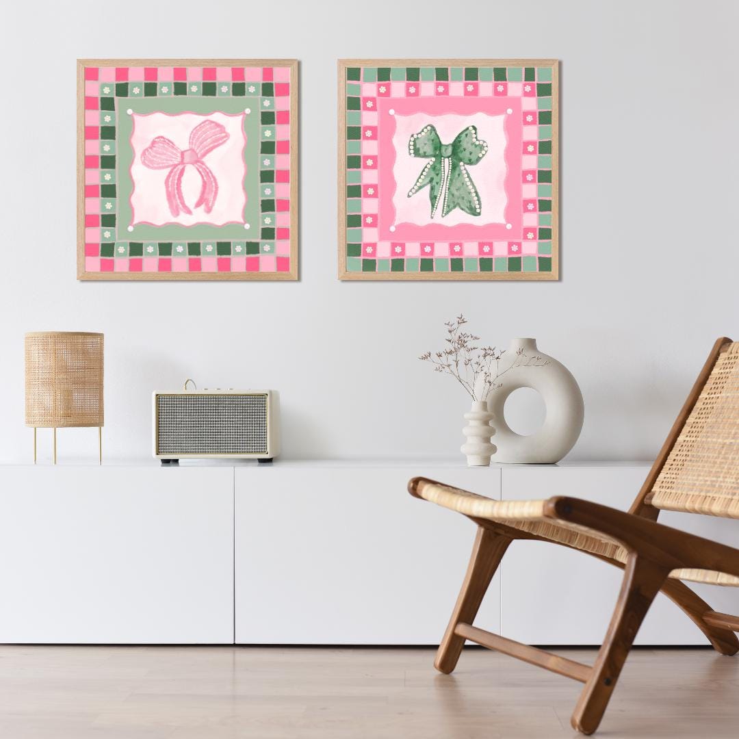Green and Pink Bow Print