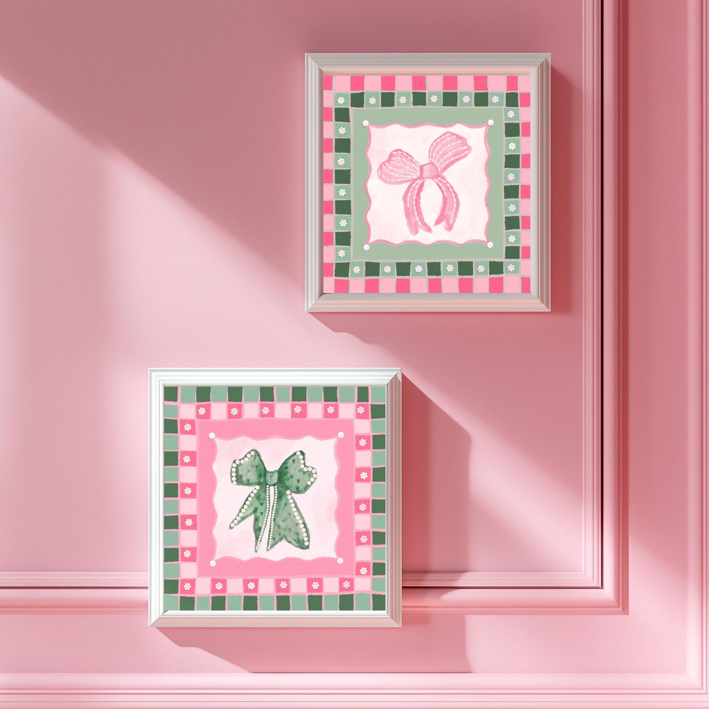 Green and Pink Bow Print