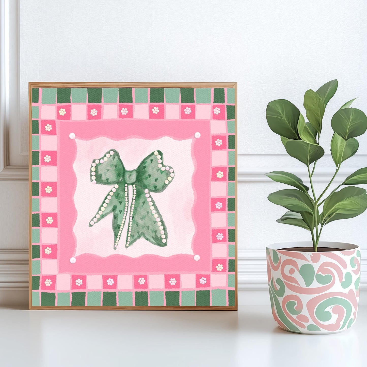 Green and Pink Bow Print Set of 2