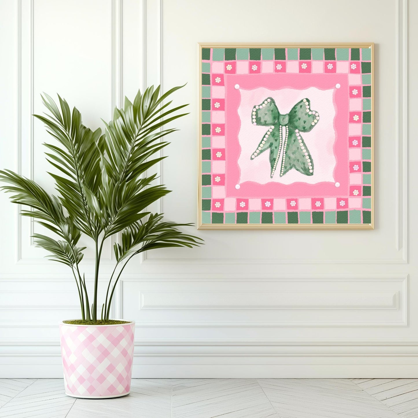 Green and Pink Bow Print