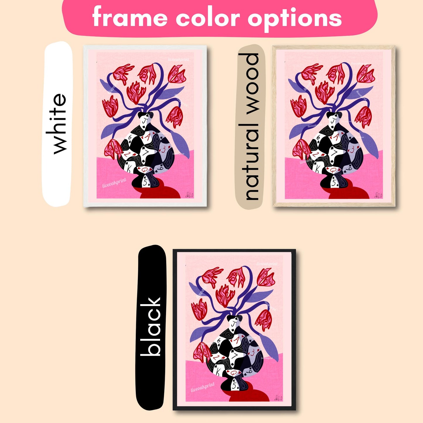 Poker Vase Wall Art – Bold Playing Card Vase Print – Funky Tulip Floral Print – Abstract Modern Decor – Red Pink Maximalist Wall Art