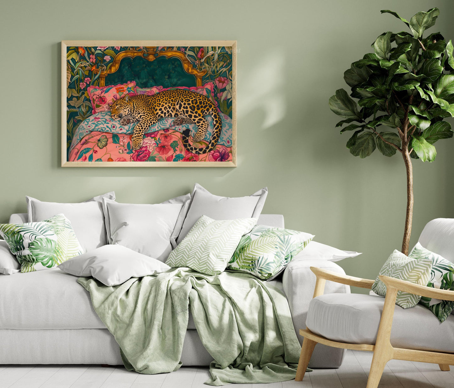 Sleepy Leopard in a Vintage Bed Print