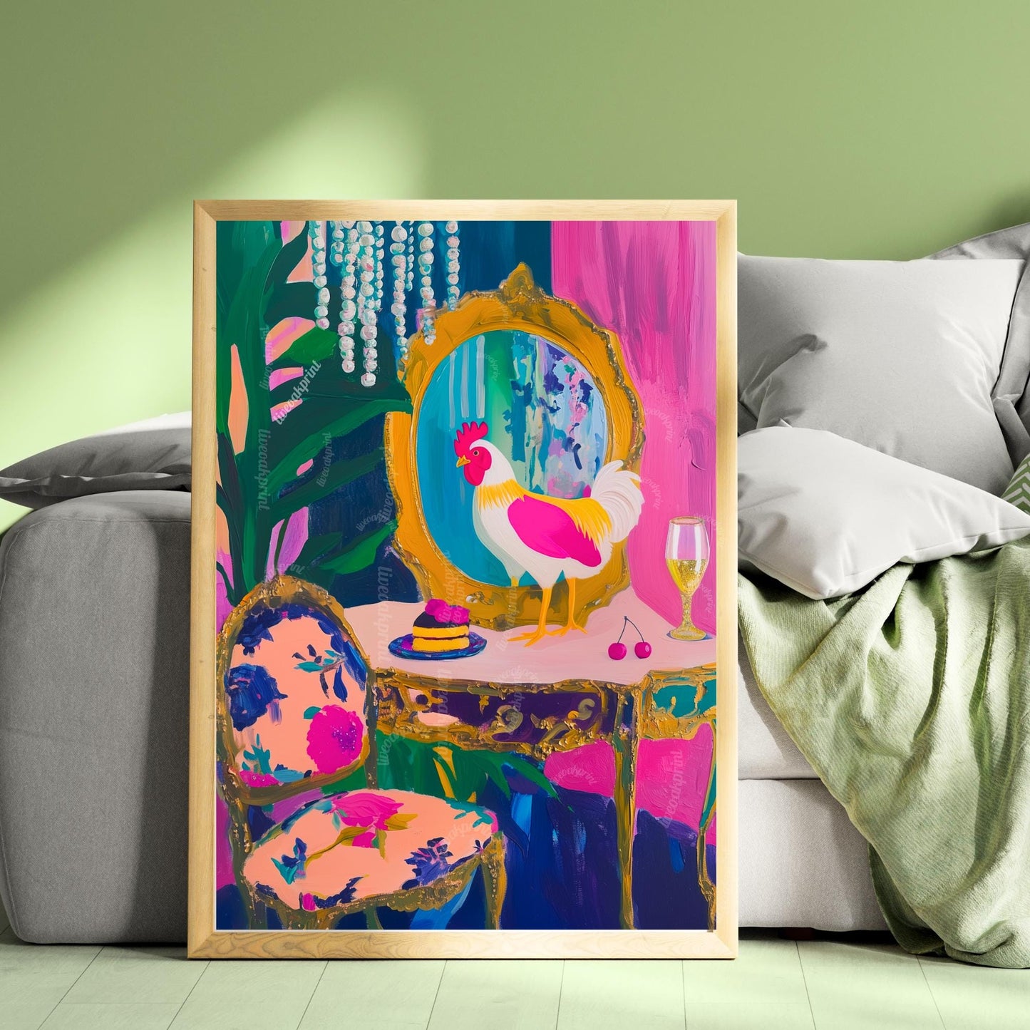 Unapologetic Chicken Might Step In Your Desserts - Maximalist Vanity Print – Farm Animal Rooster Decor – Funny Wall Art – Bold Art Print