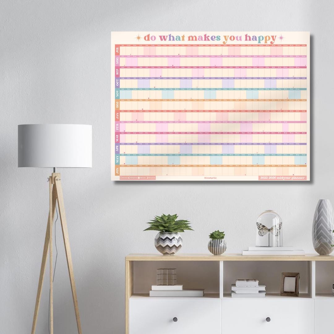 Do What Makes You Happy Calendar – Pastel Mid Year Wall Planner 2025–2026 – Aesthetic Dopamine Decor – July Start School Year Calendar