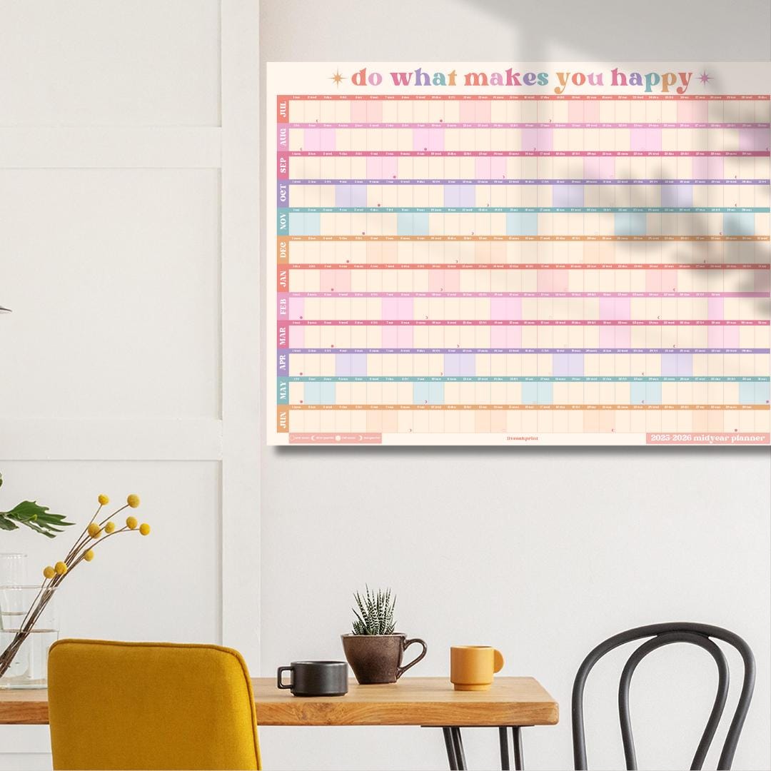 Do What Makes You Happy Calendar – Pastel Mid Year Wall Planner 2025–2026 – Aesthetic Dopamine Decor – July Start School Year Calendar