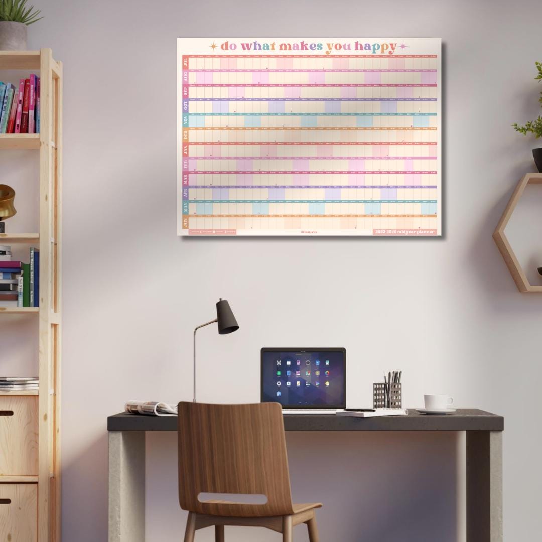 Do What Makes You Happy Calendar – Pastel Mid Year Wall Planner 2025–2026 – Aesthetic Dopamine Decor – July Start School Year Calendar