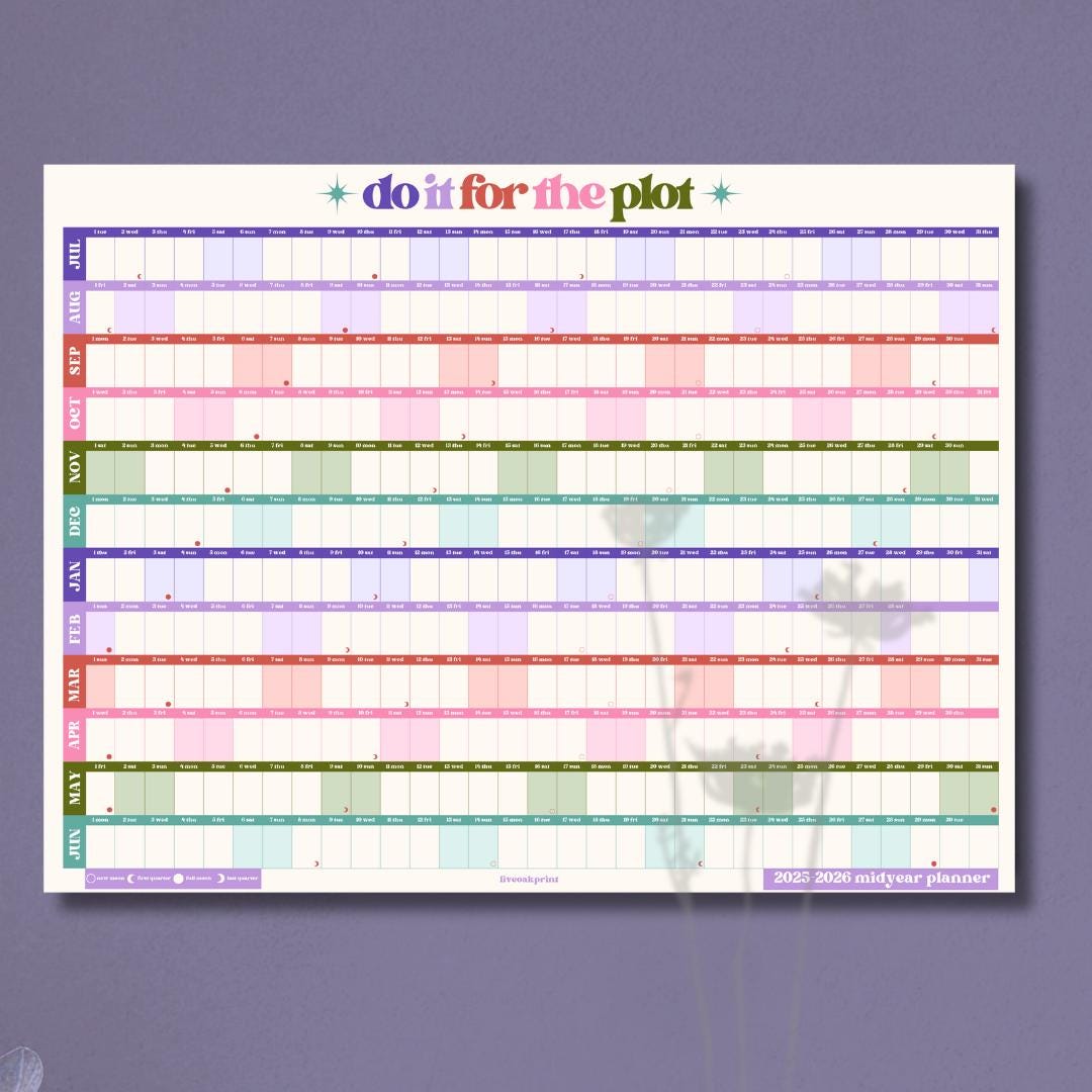Do It For The Plot Wall Planner – Mid Year Calendar 2025–2026 – July Start Academic Planner – Dopamine Decor – Aesthetic Dorm Wall Art