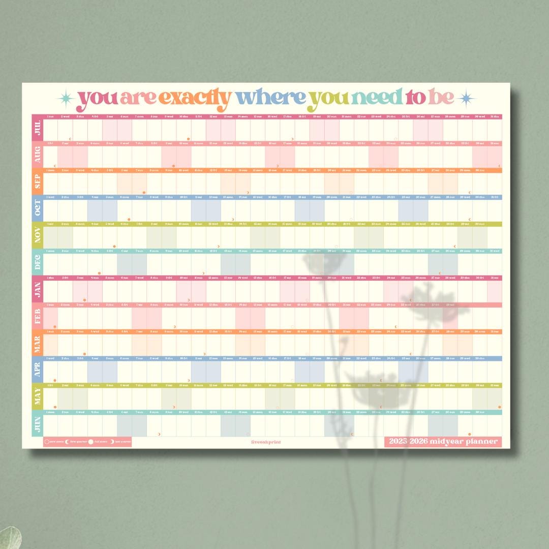 You Are Exactly Where You Need To Be Wall Planner – Pastel Mid Year Calendar 2025–2026 – July Start Academic Planner – Colorful Aesthetic