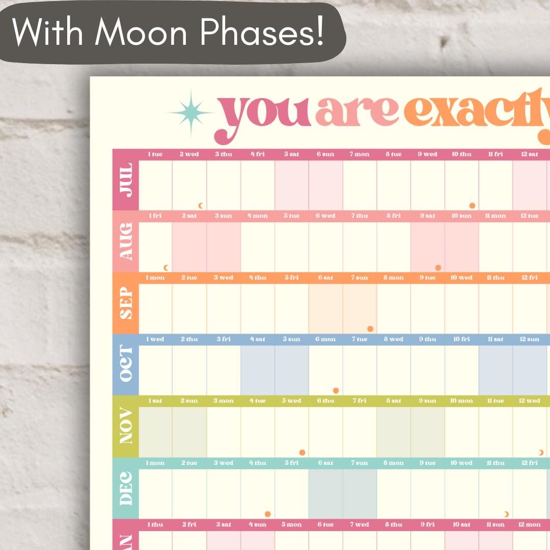 You Are Exactly Where You Need To Be Wall Planner – Pastel Mid Year Calendar 2025–2026 – July Start Academic Planner – Colorful Aesthetic