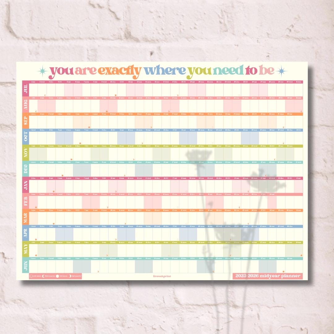 You Are Exactly Where You Need To Be Wall Planner – Pastel Mid Year Calendar 2025–2026 – July Start Academic Planner – Colorful Aesthetic