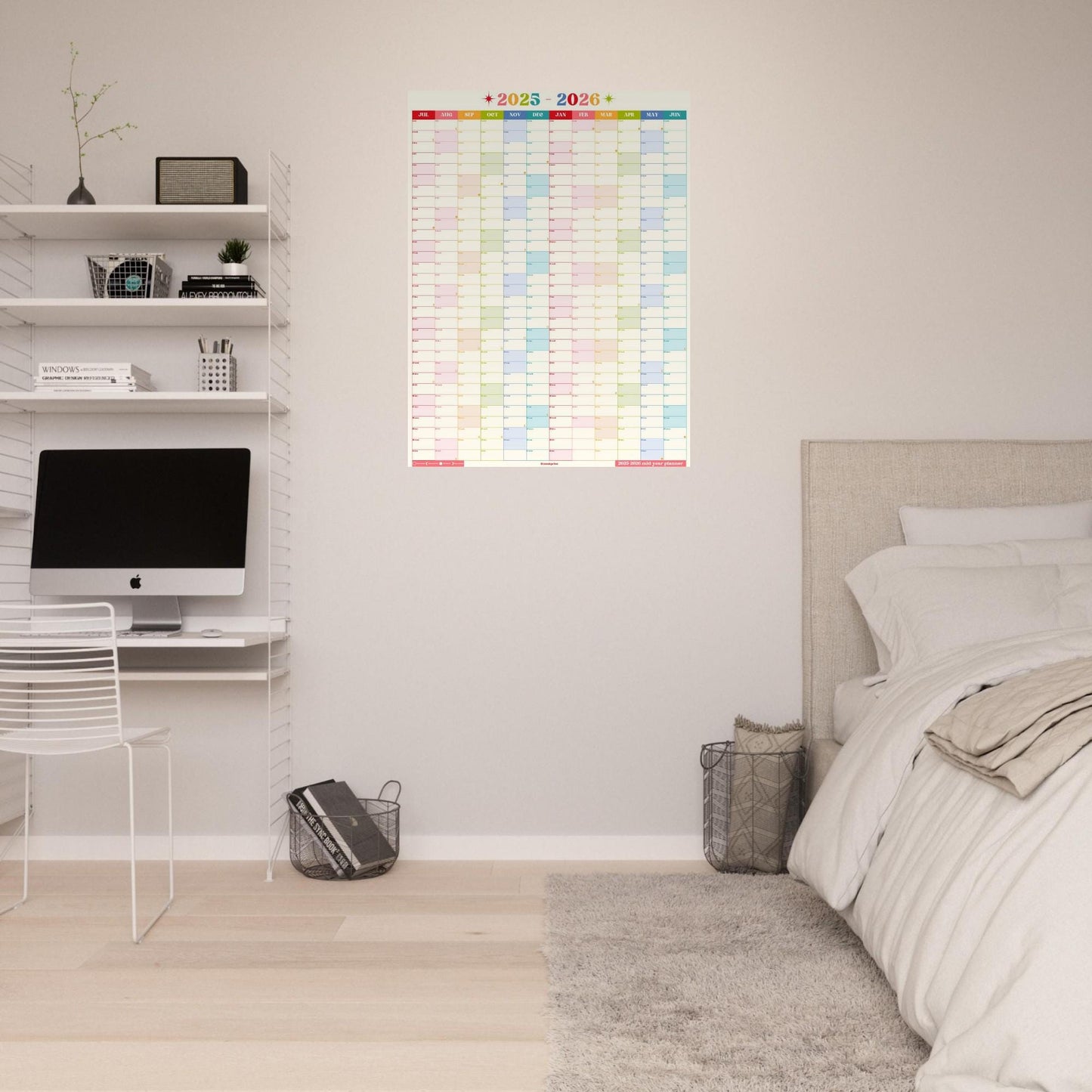 Vertical Wall Planner – Retro Brights Mid Year Calendar 2025–2026 – July Start Academic Year – Colorful Dorm & Classroom Wall Art