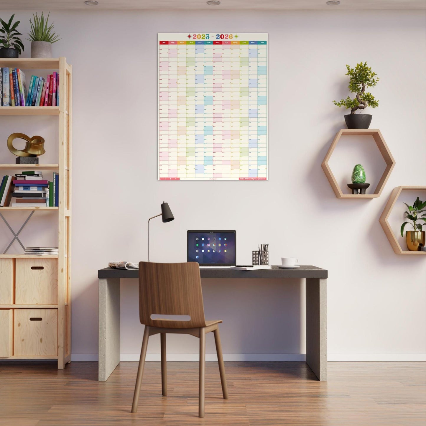 Vertical Wall Planner – Retro Brights Mid Year Calendar 2025–2026 – July Start Academic Year – Colorful Dorm & Classroom Wall Art