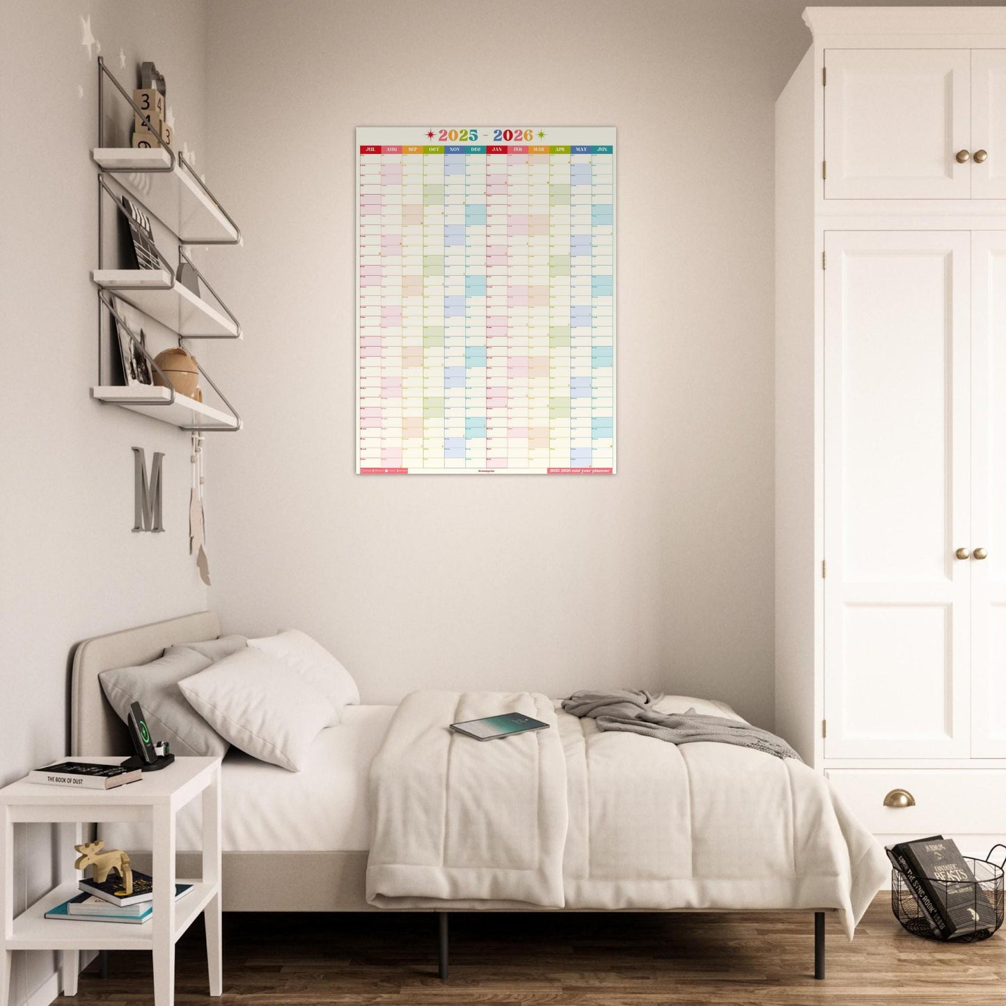 Vertical Wall Planner – Retro Brights Mid Year Calendar 2025–2026 – July Start Academic Year – Colorful Dorm & Classroom Wall Art