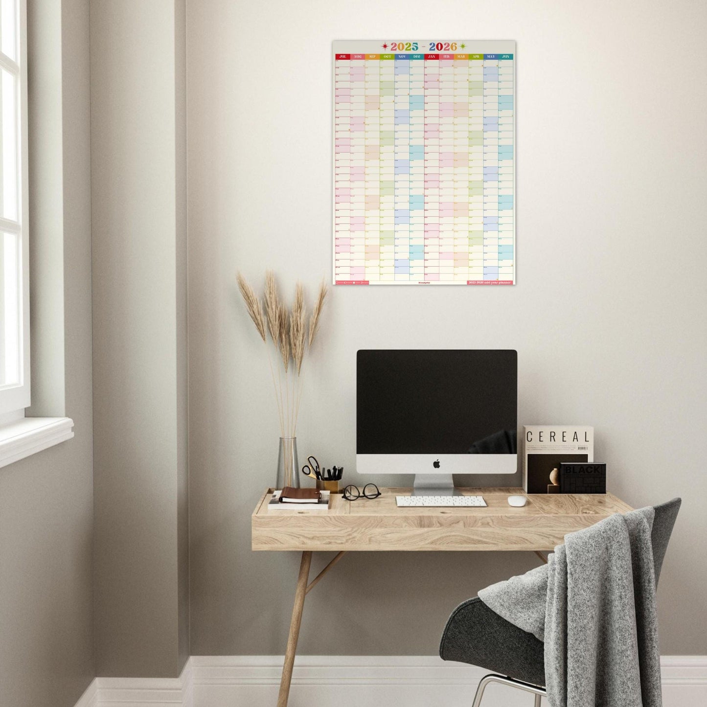Vertical Wall Planner – Retro Brights Mid Year Calendar 2025–2026 – July Start Academic Year – Colorful Dorm & Classroom Wall Art