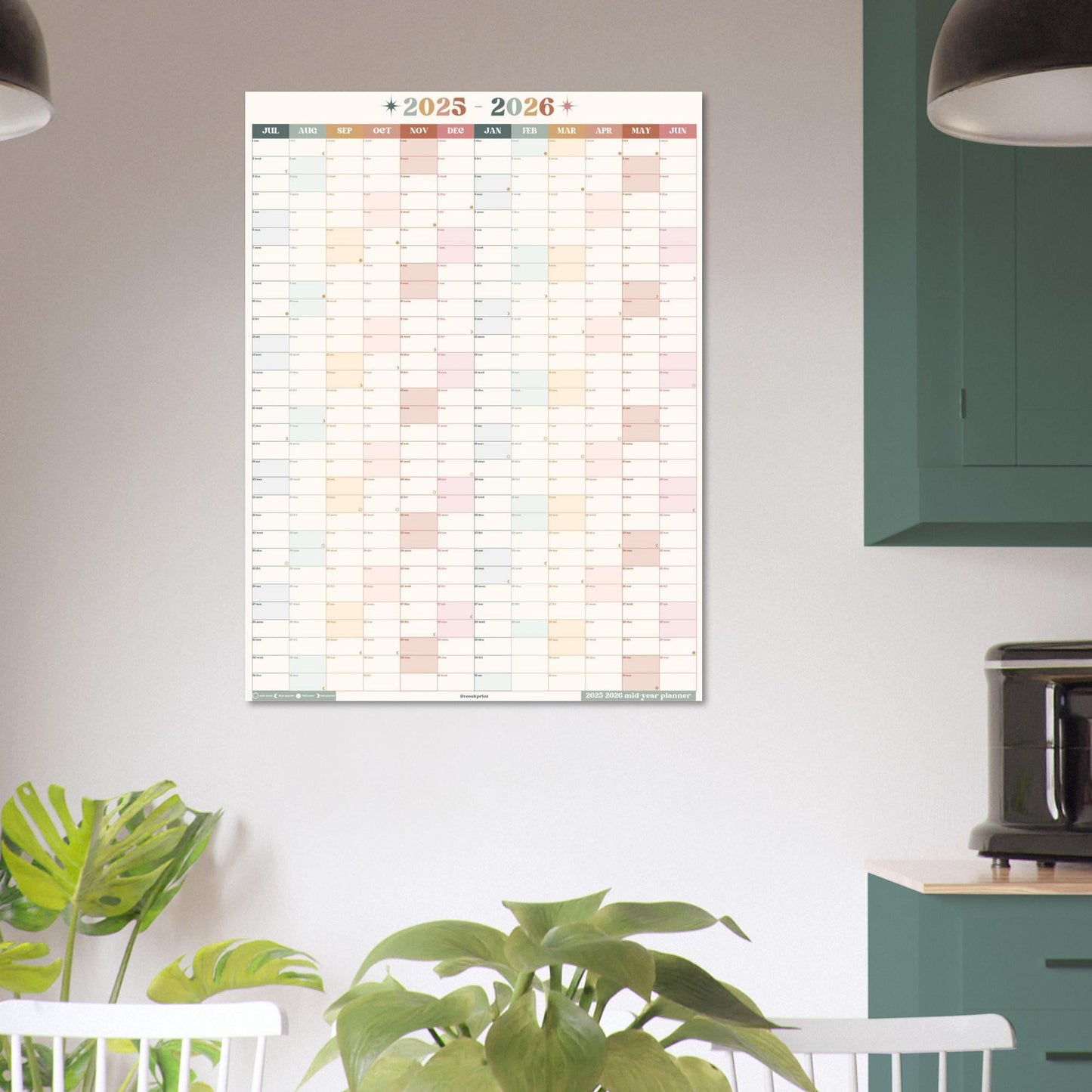 Vertical Wall Planner – Boho Earth Tones Mid Year Calendar 2025–2026 – July Start Academic Planner – Minimalist Dorm & Office Decor