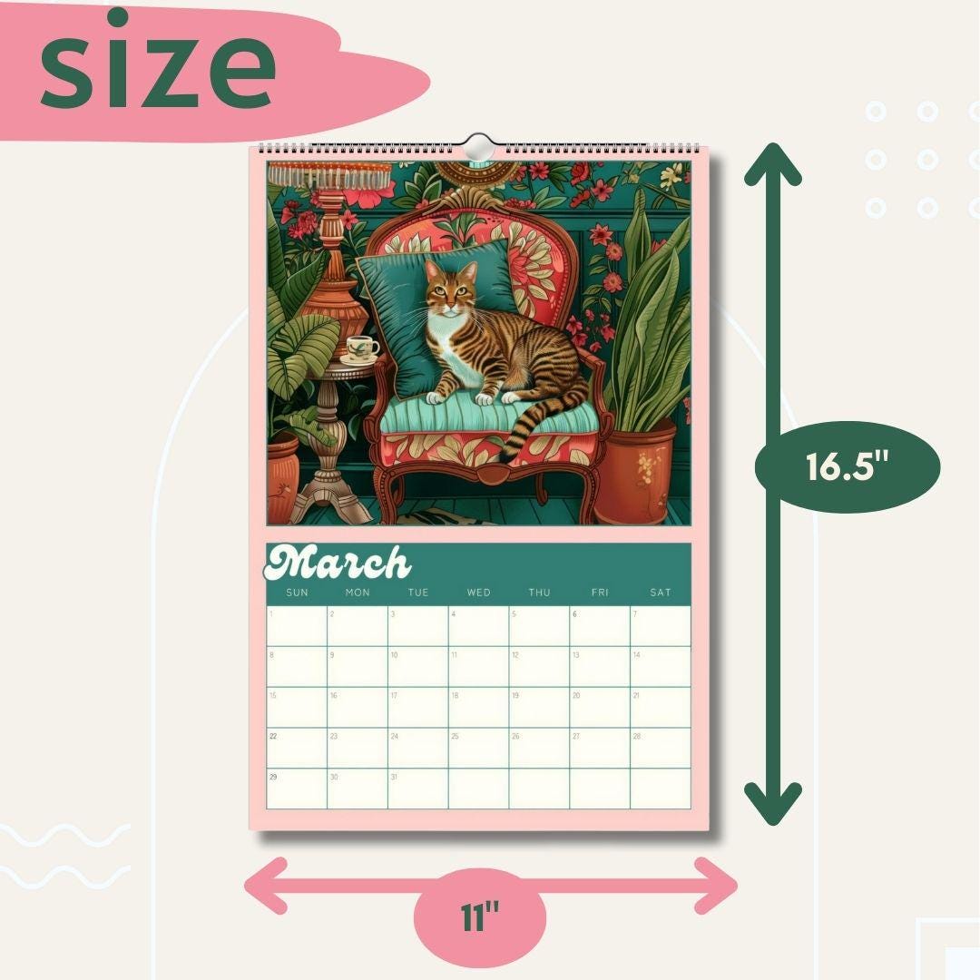 2025–2026 Midyear Cat Calendar – Maximalist Wall Calendar – July Start Academic Planner – Cozy Cat Wall Art – Back to School Gift Cat Lovers