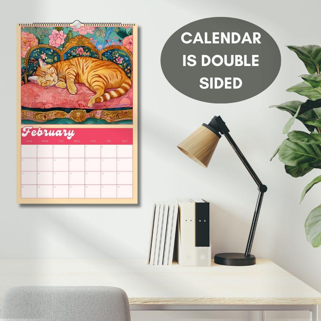 2025–2026 Midyear Cat Calendar – Maximalist Wall Calendar – July Start Academic Planner – Cozy Cat Wall Art – Back to School Gift Cat Lovers