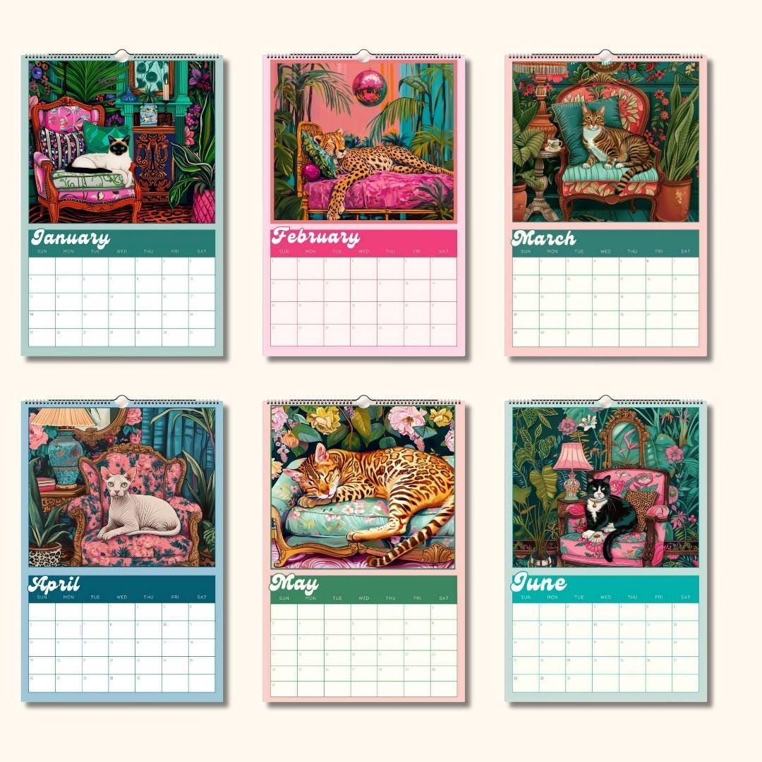 2025–2026 Midyear Cat Calendar – Maximalist Wall Calendar – July Start Academic Planner – Cozy Cat Wall Art – Back to School Gift Cat Lovers