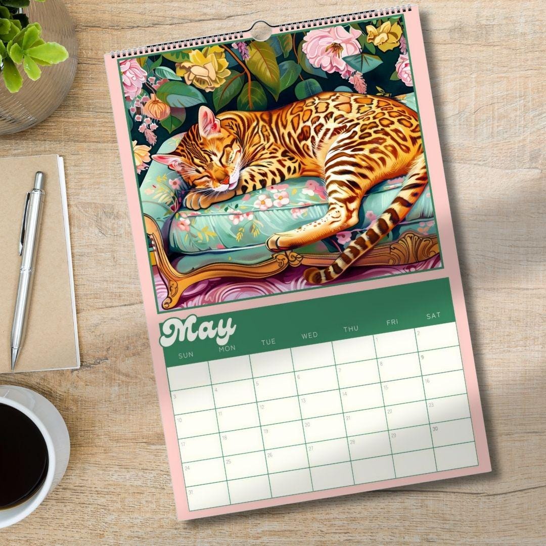 2025–2026 Midyear Cat Calendar – Maximalist Wall Calendar – July Start Academic Planner – Cozy Cat Wall Art – Back to School Gift Cat Lovers