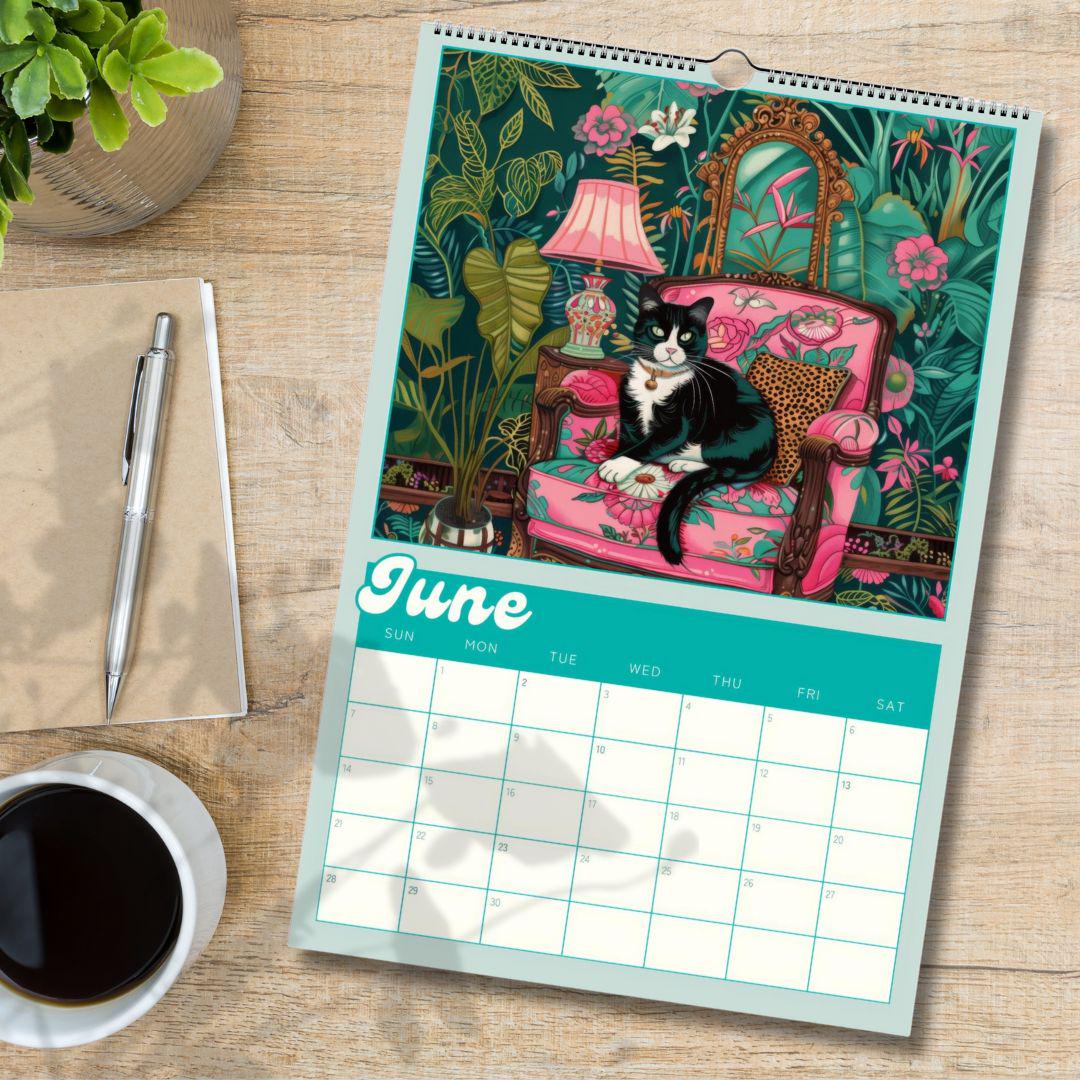 2025–2026 Midyear Cat Calendar – Maximalist Wall Calendar – July Start Academic Planner – Cozy Cat Wall Art – Back to School Gift Cat Lovers