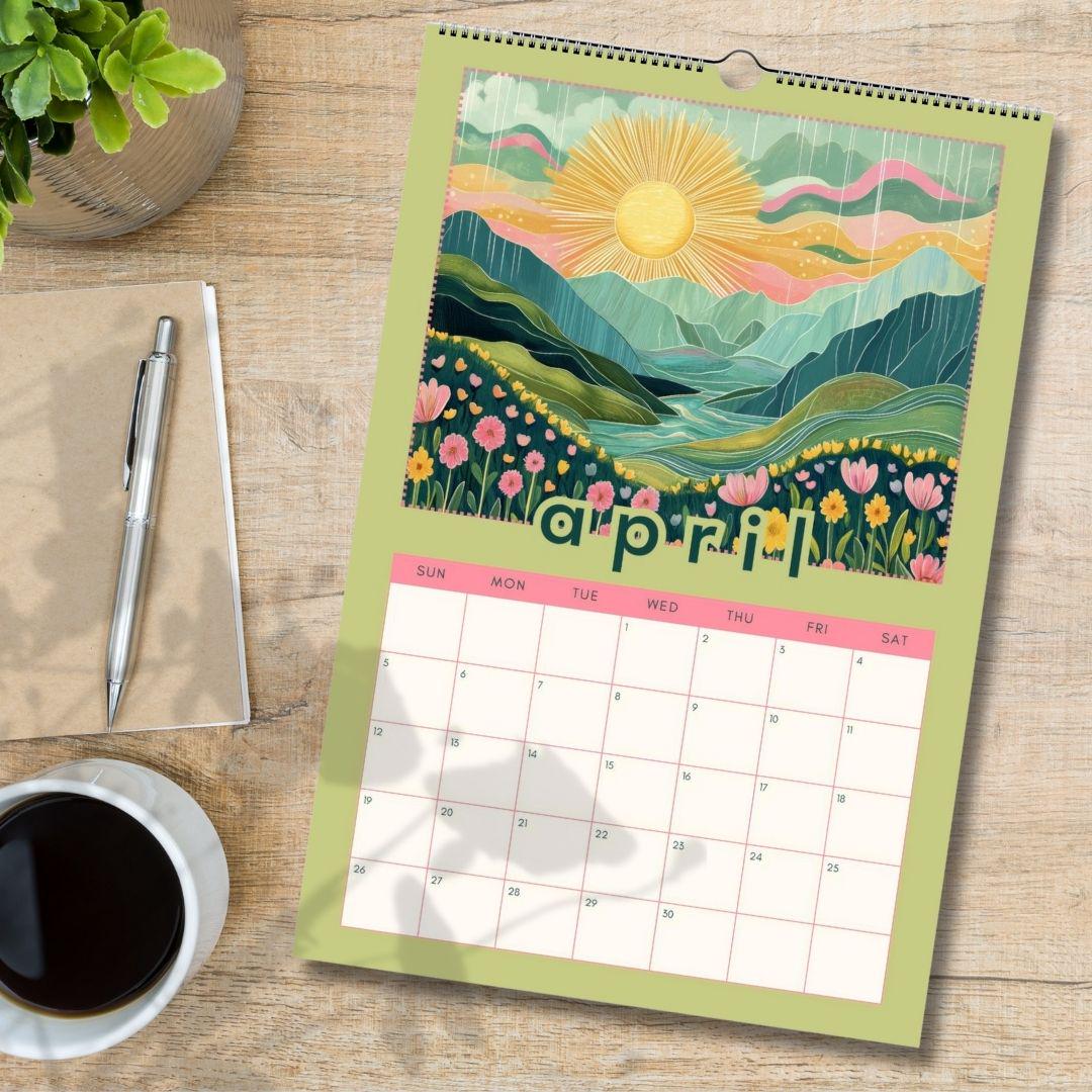 Mountain Views Calendar 2025–2026 – Mid Year Wall Calendar – July Start Academic Planner – Nature Wall Art – Gift for Hikers Outdoor Lovers