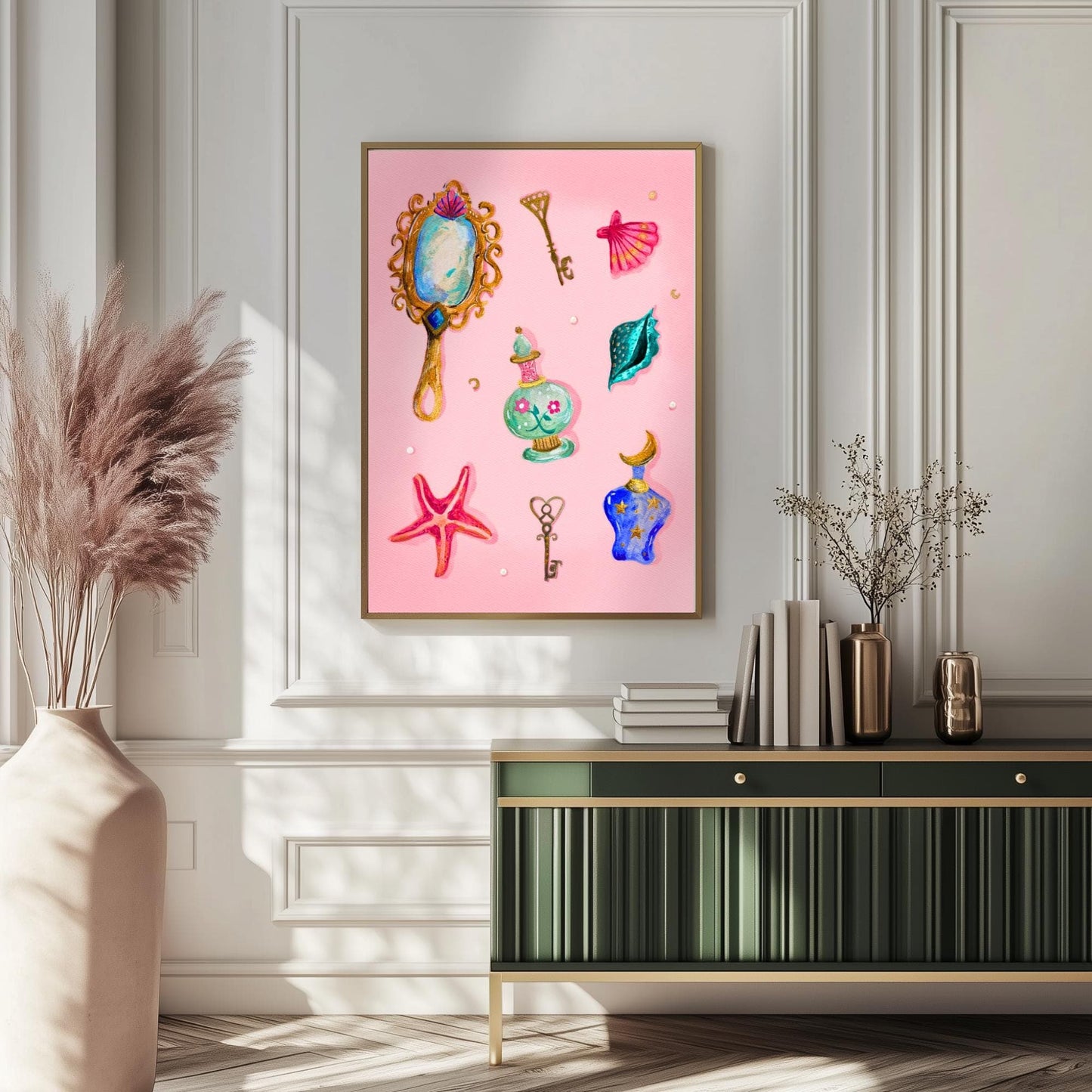 Pearls and Things – Coquette Vanity Print – Pastel Coastal Wall Art – Dark Feminine Ocean Decor – Mystical Mermaidcore Aesthetic