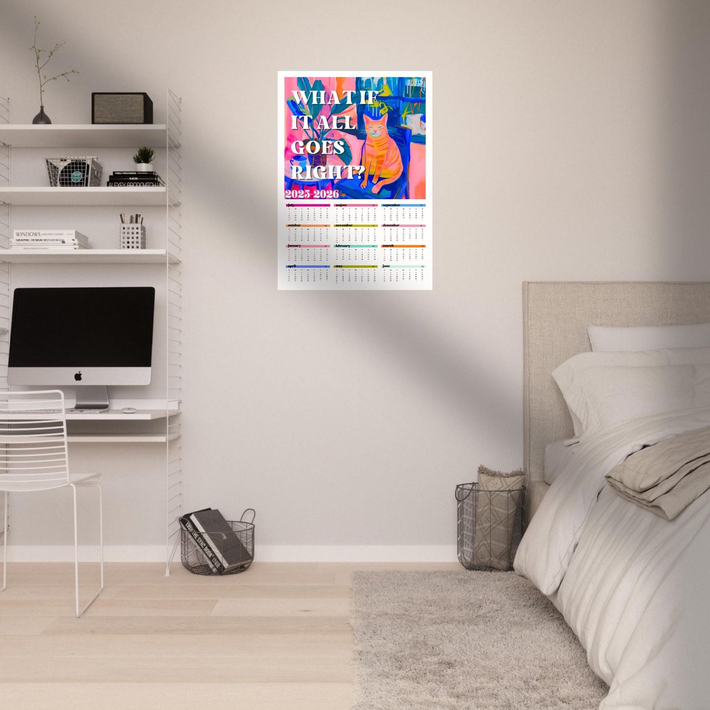 2025–2026 Wall Calendar – What If It All Goes Right – Mid Year Academic Calendar – Cozy Cat Decor – One Page Year at a Glance Planner